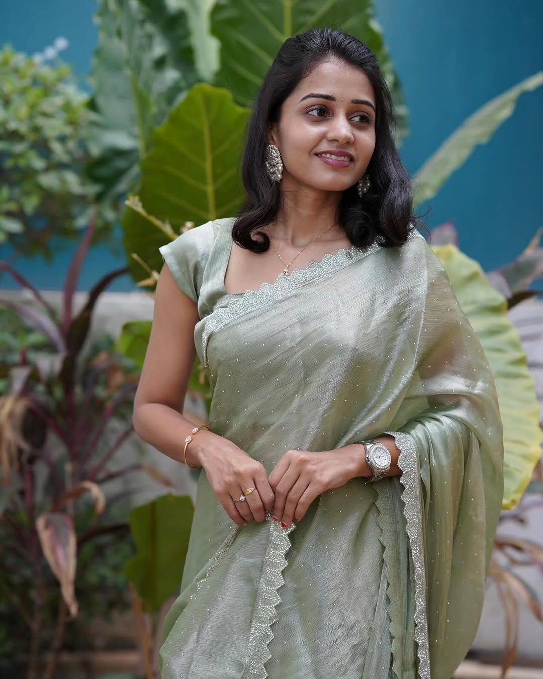 Pista Green Burberry Silk Saree ✨