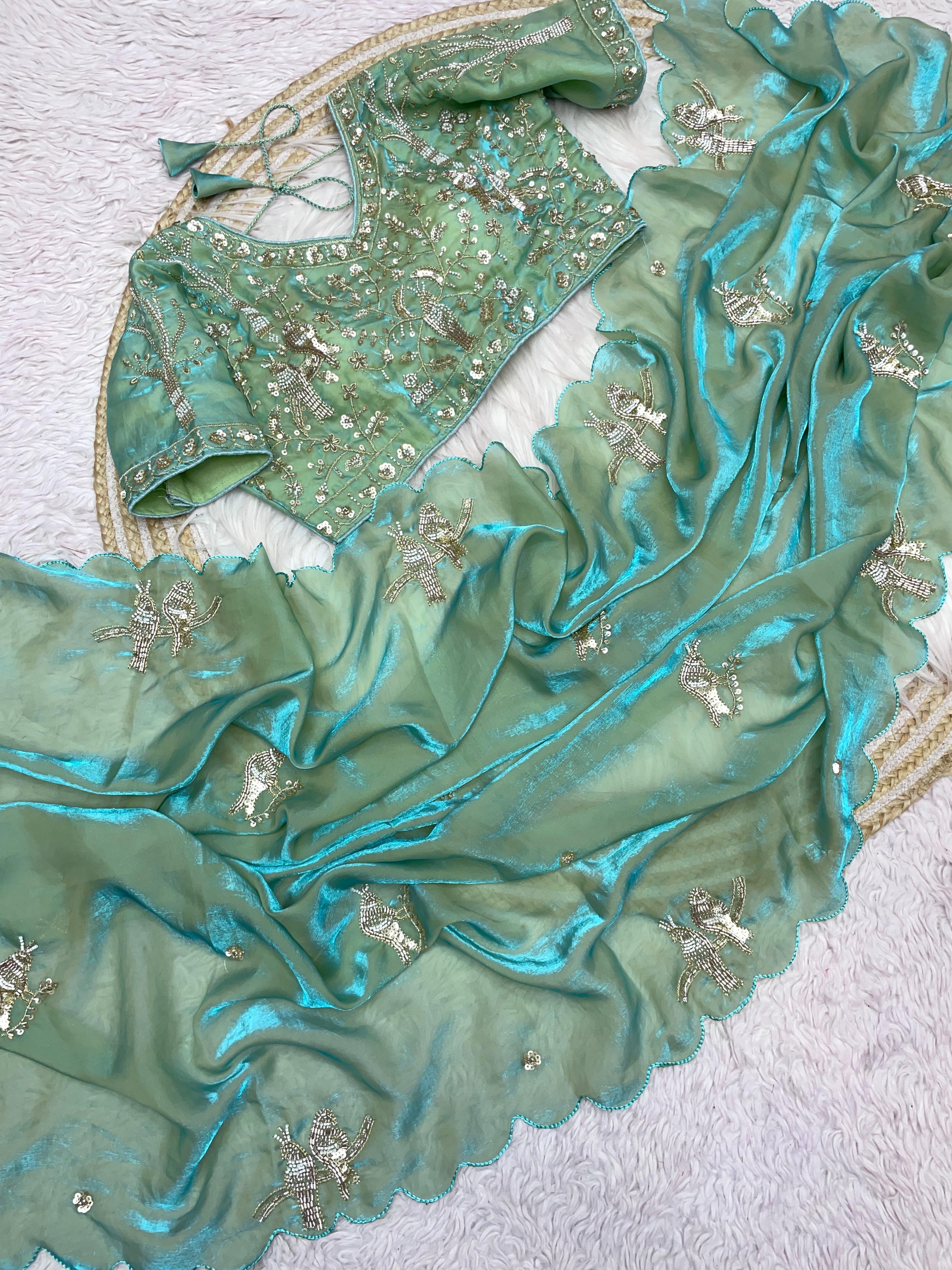 Designer work saree with Stitched Blouse