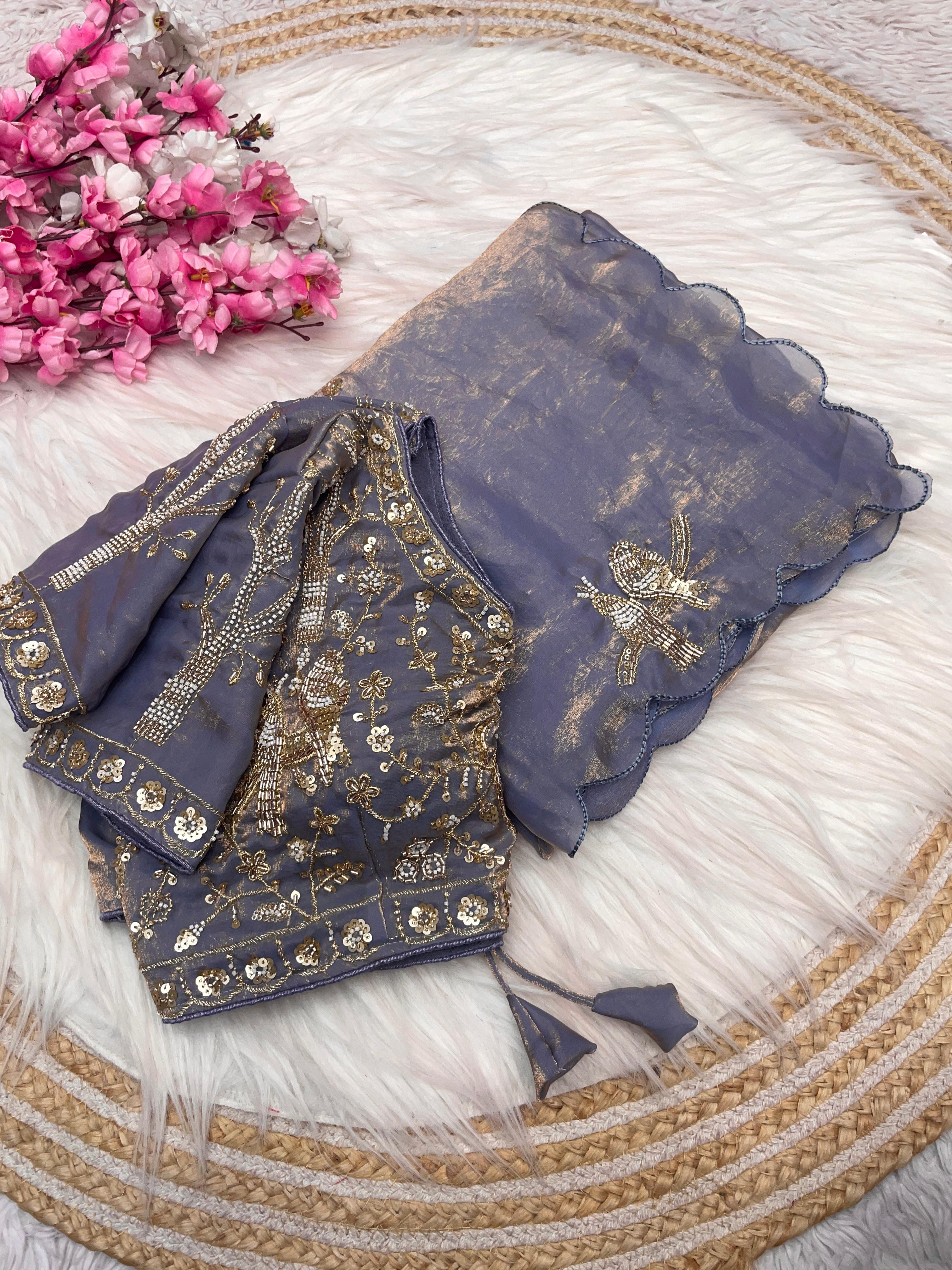 Designer work saree with Stitched Blouse