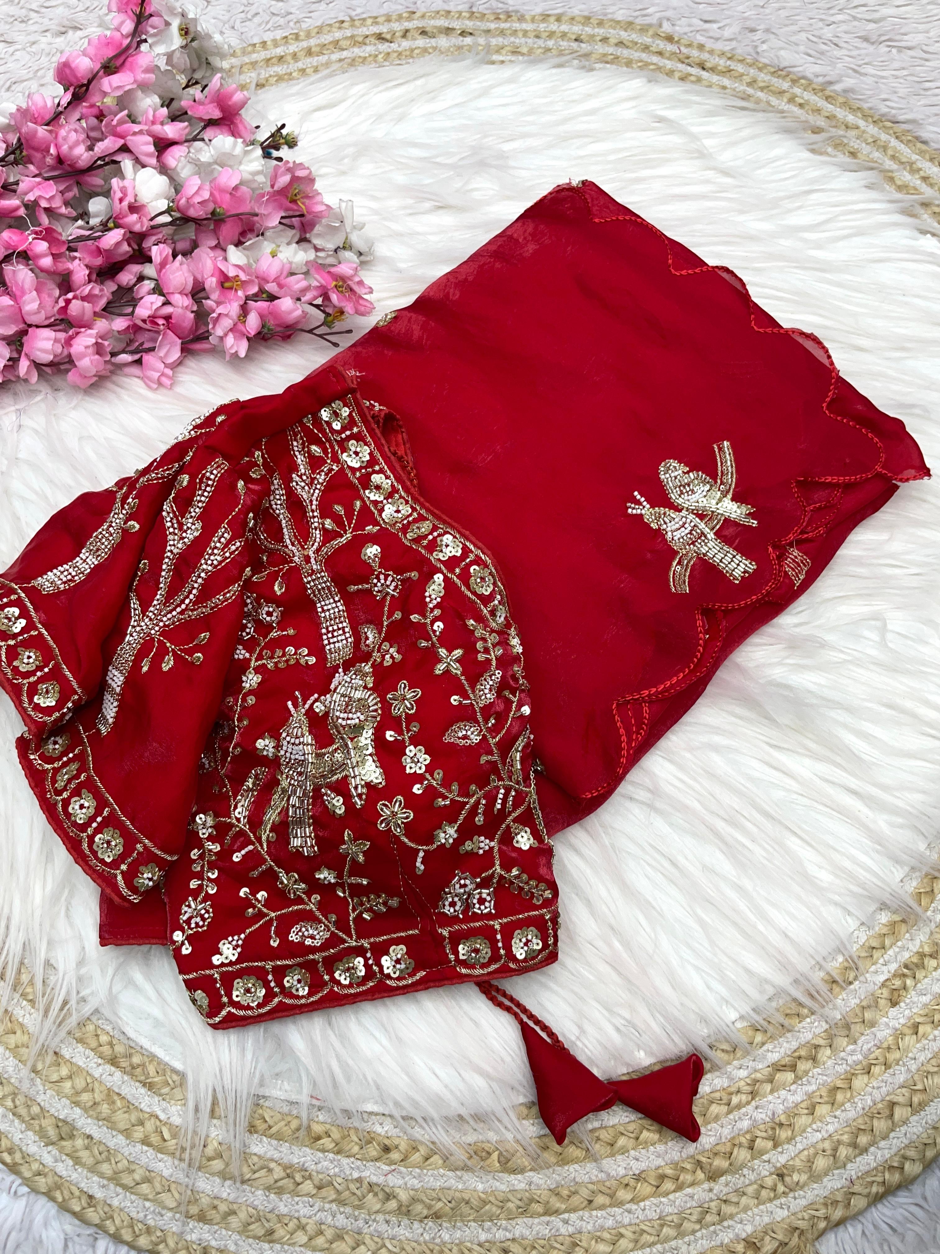 Designer work saree with Stitched Blouse ♥️