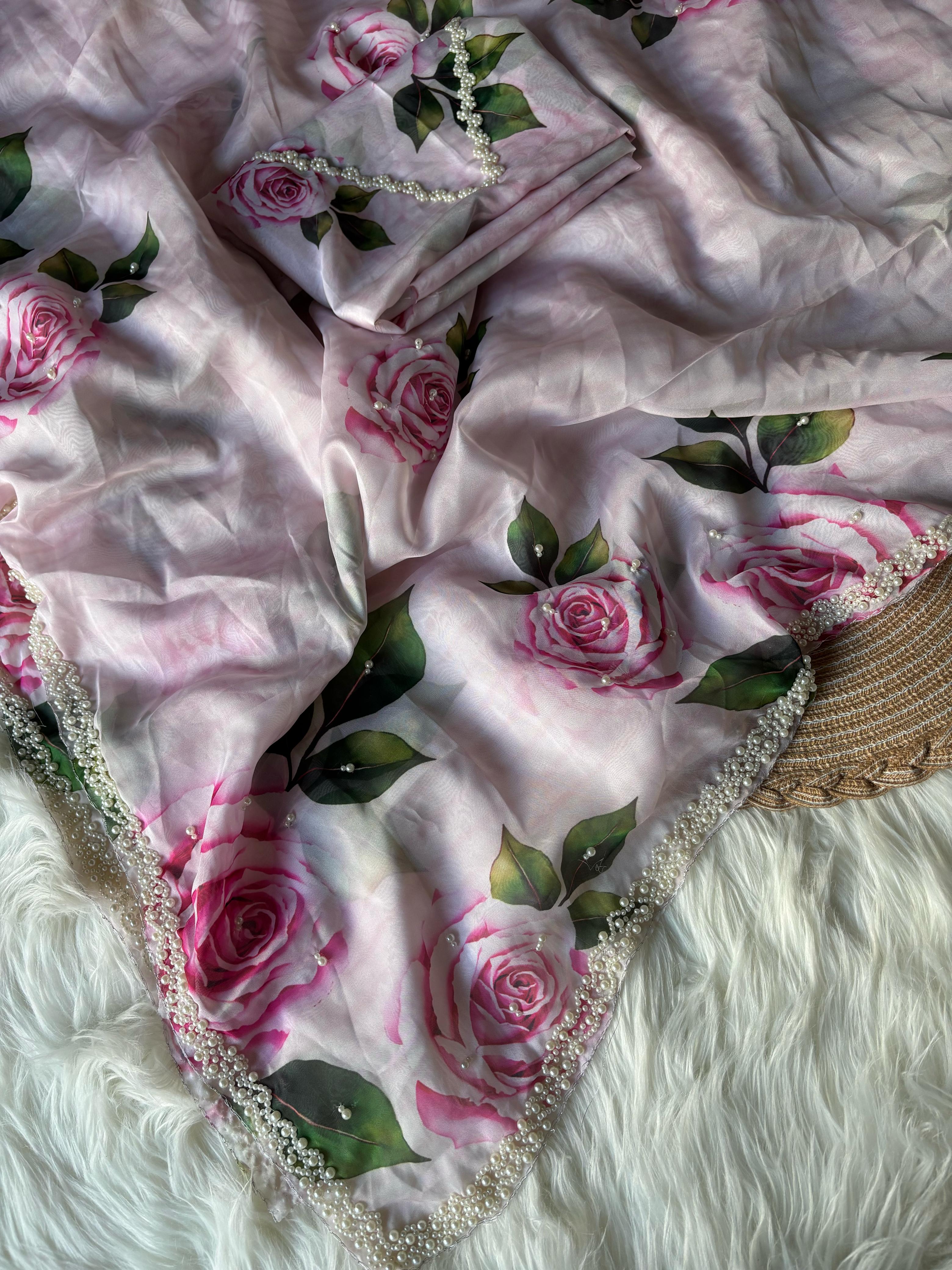Taby Organza silk with pearl work border 🩷