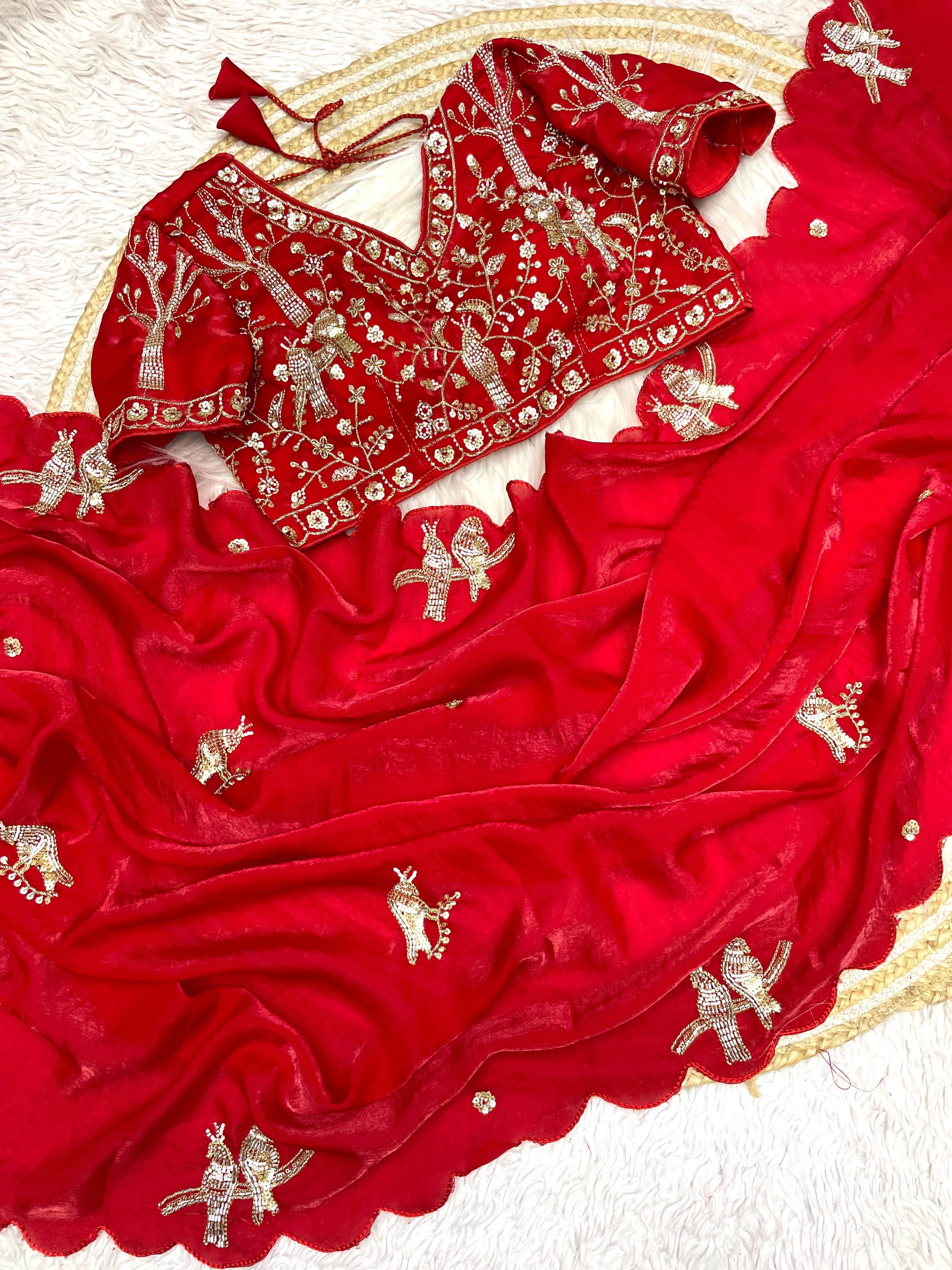 Designer work saree with Stitched Blouse ♥️