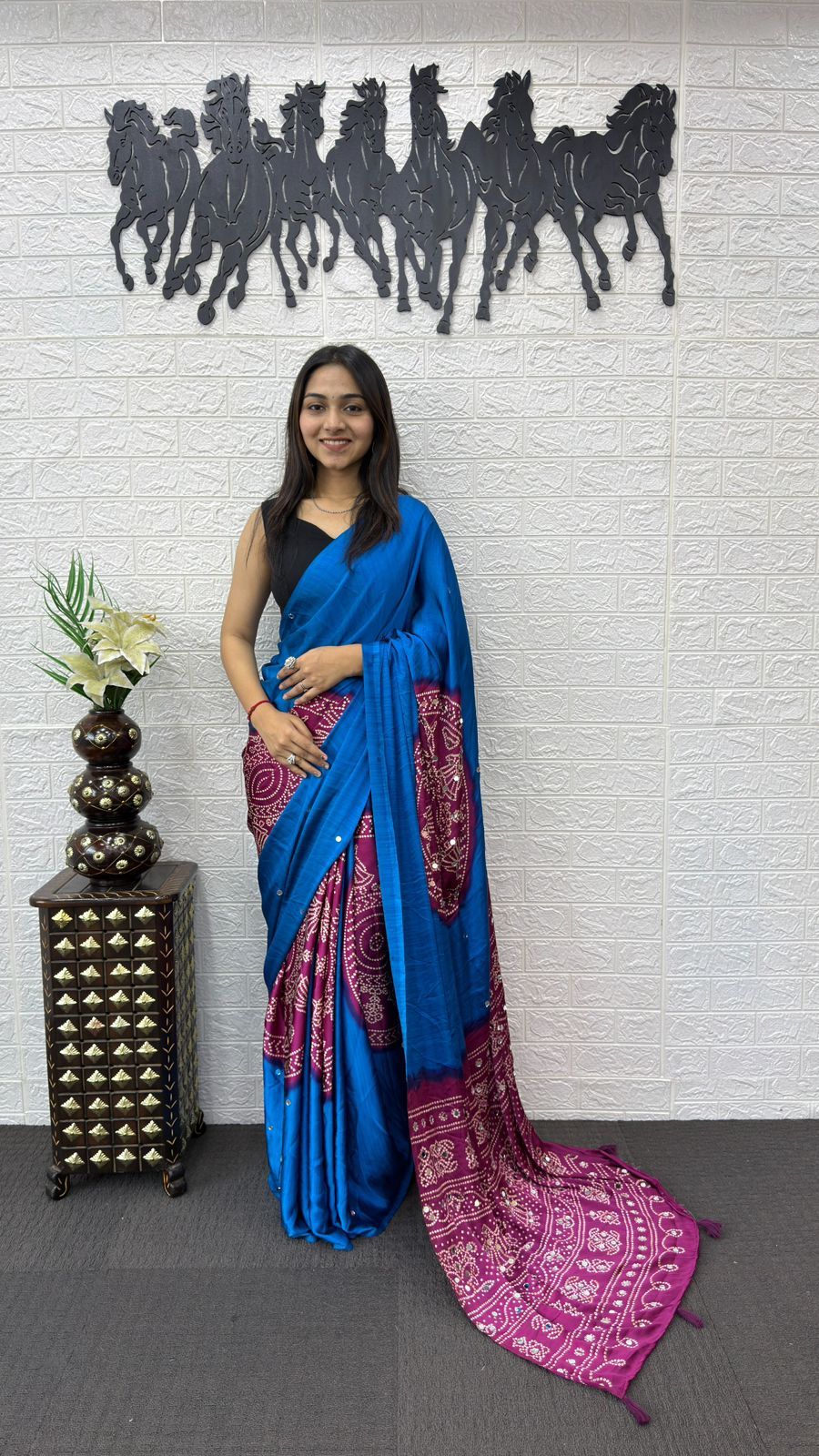 Modal Silk mirror work saree ✨