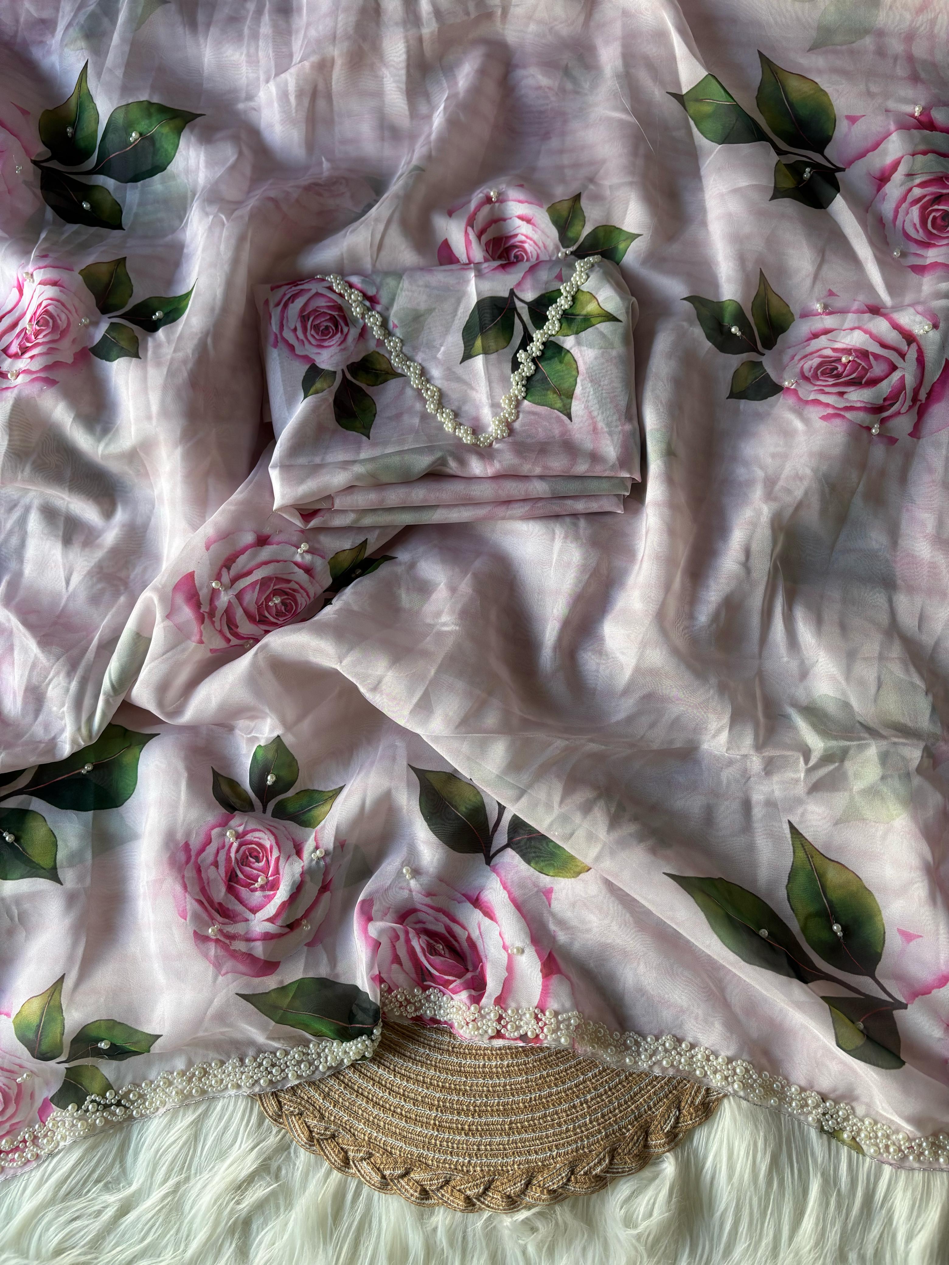 Taby Organza silk with pearl work border 🩷