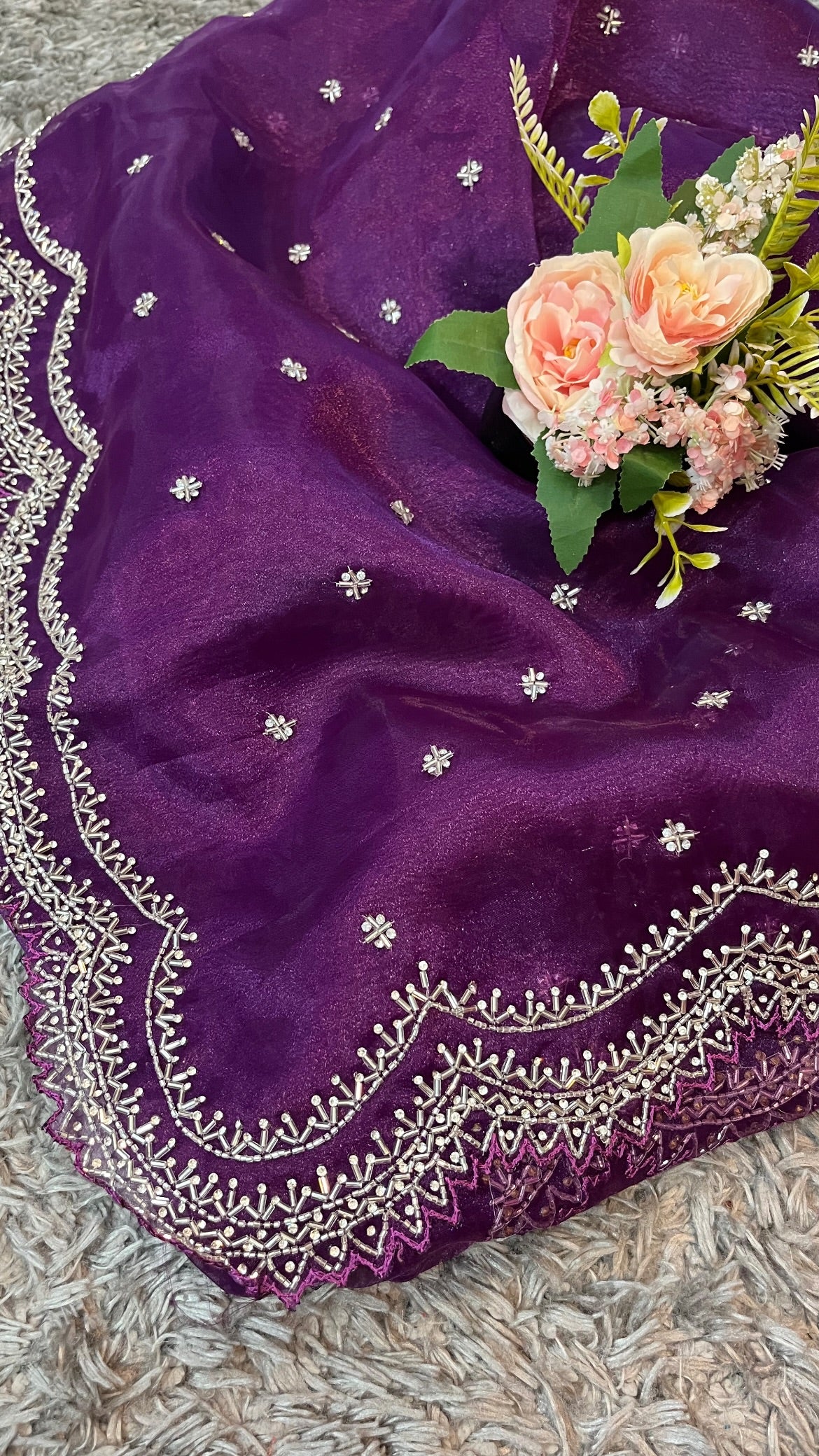 Tissue Organza Designer Zardozi work Saree ✨