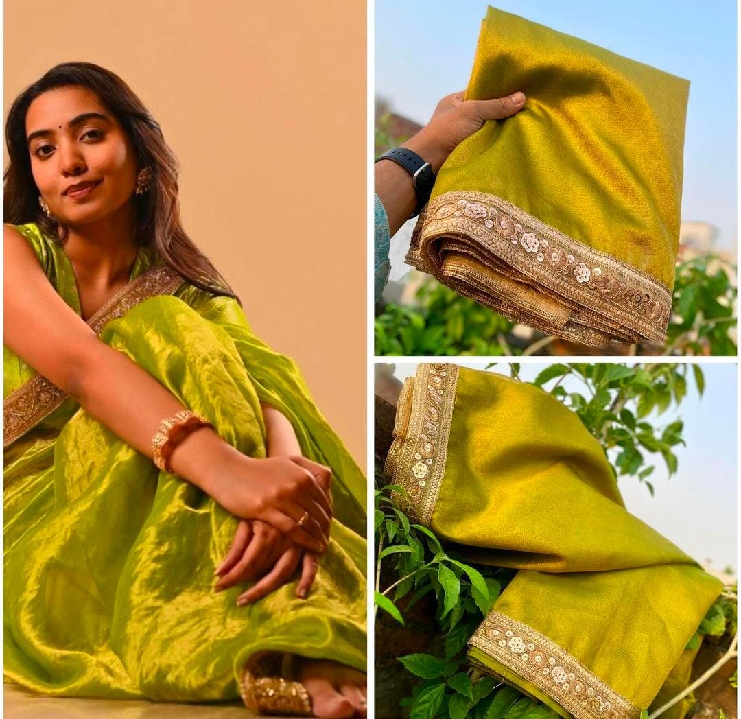 Banarasi Tissue Silk Saree with Lace Border