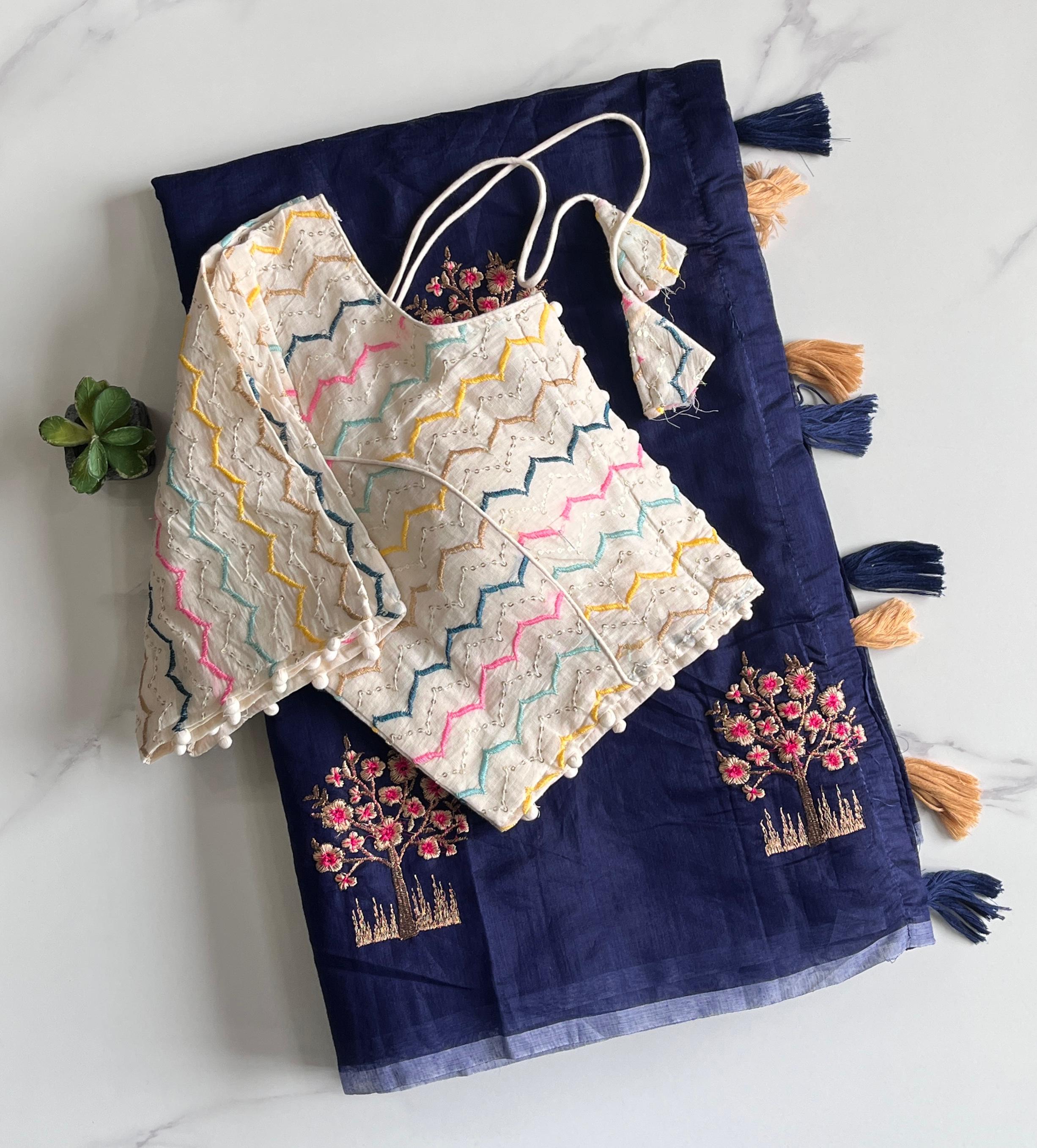 Chanderi Embroidery Saree with Cotton Stitched Blouse