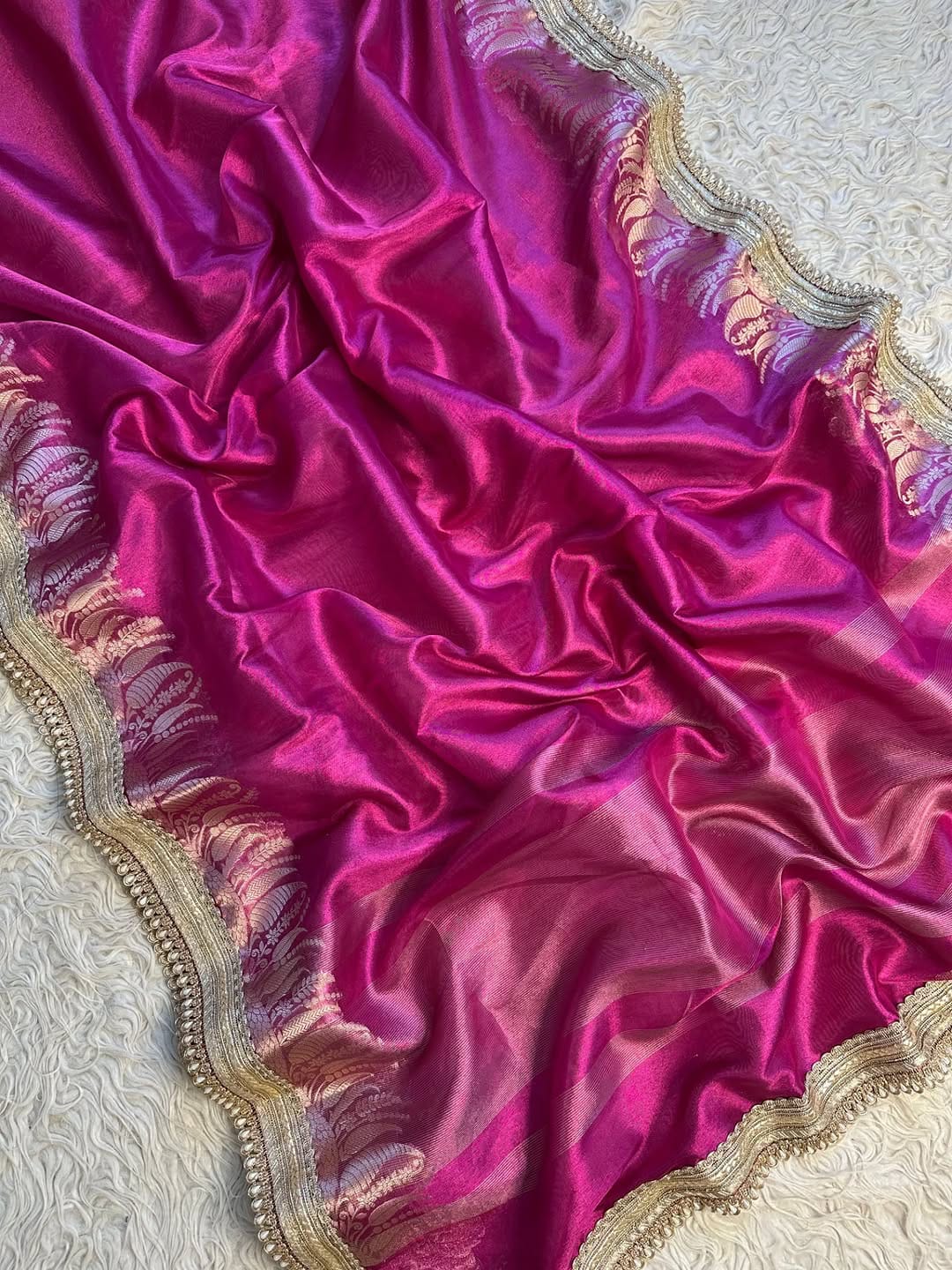 Banarasi Tissue saree with Pearl lace Work border