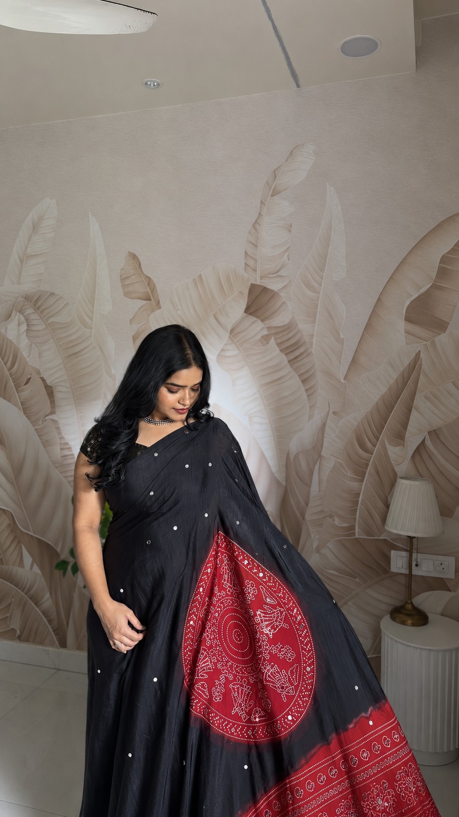 Ajrakh Modal Silk mirror work saree ✨
