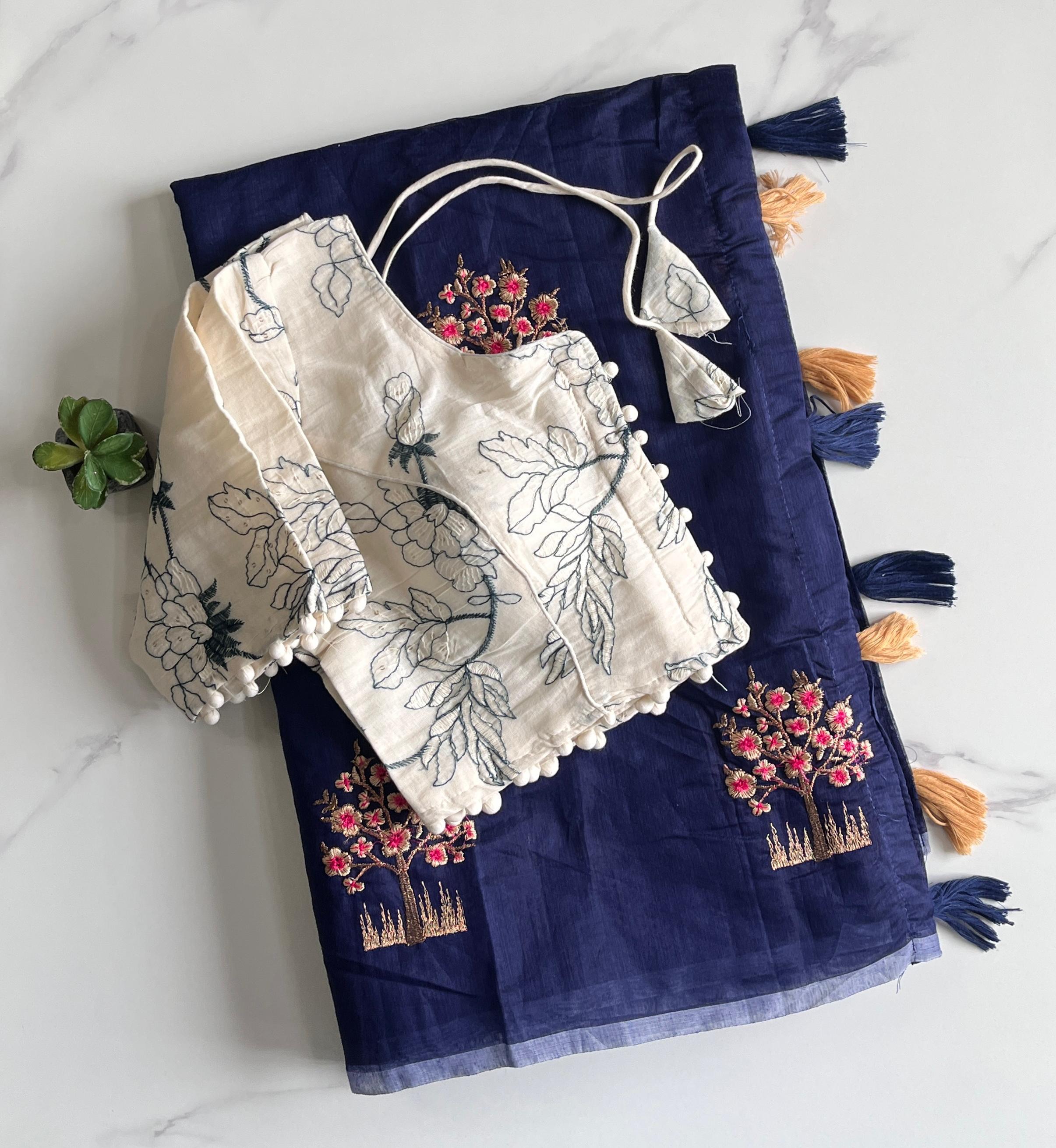 Chanderi Embroidery Saree with Cotton Stitched Blouse