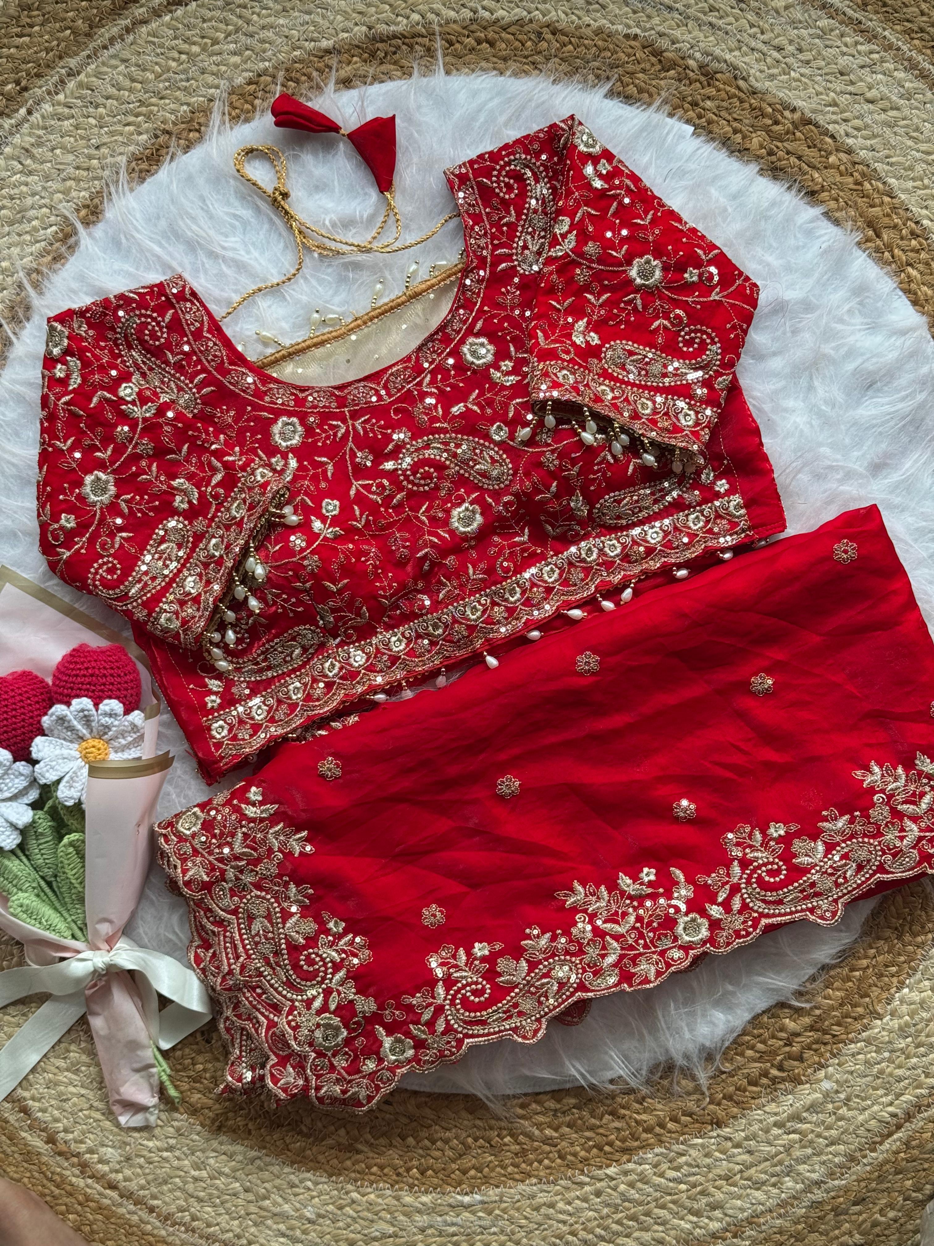 Lily -Fendy Satin Thread Embroidery Saree ✨