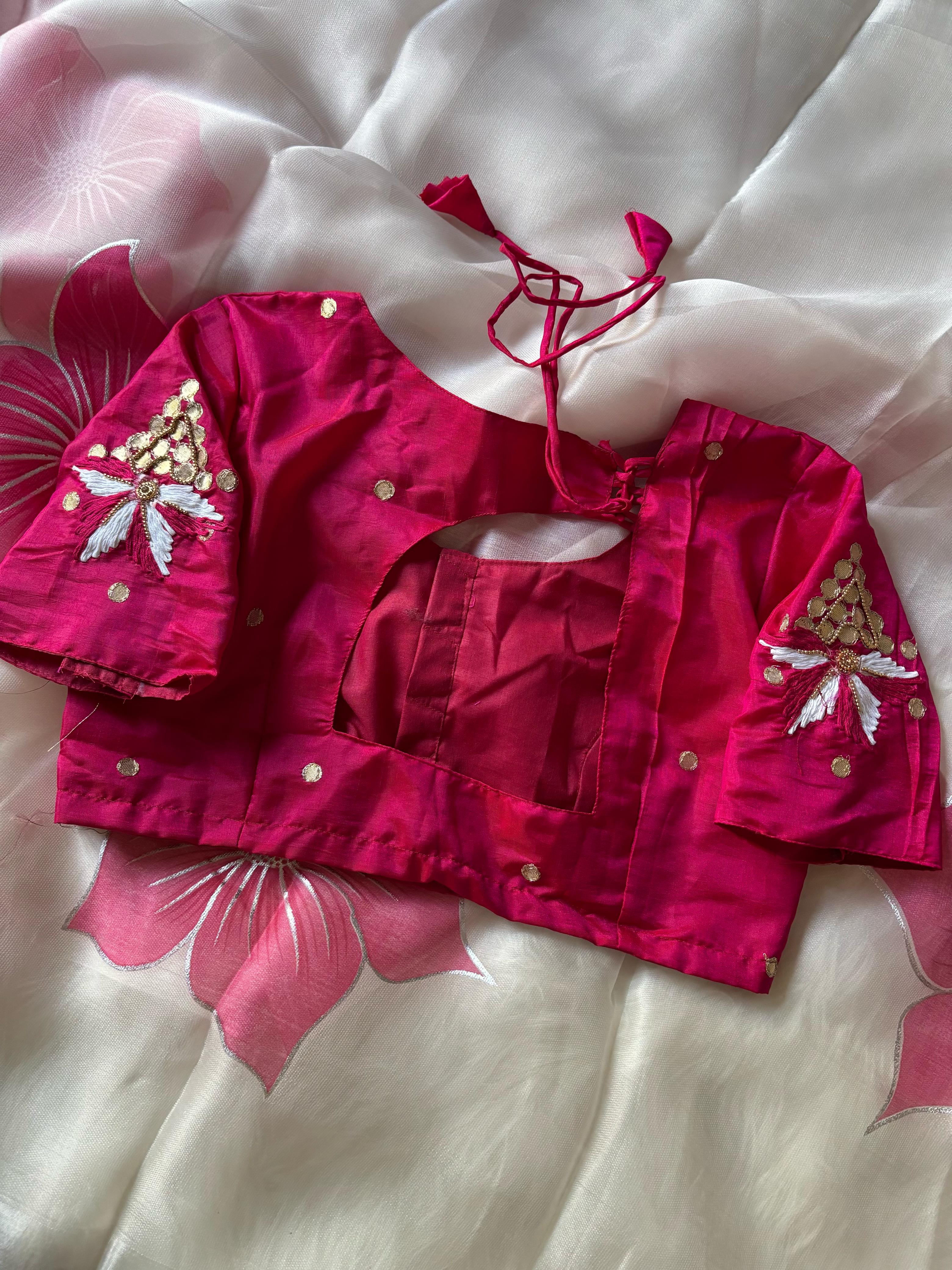 Jute fabric with flower print work (Unstitched Blouse)