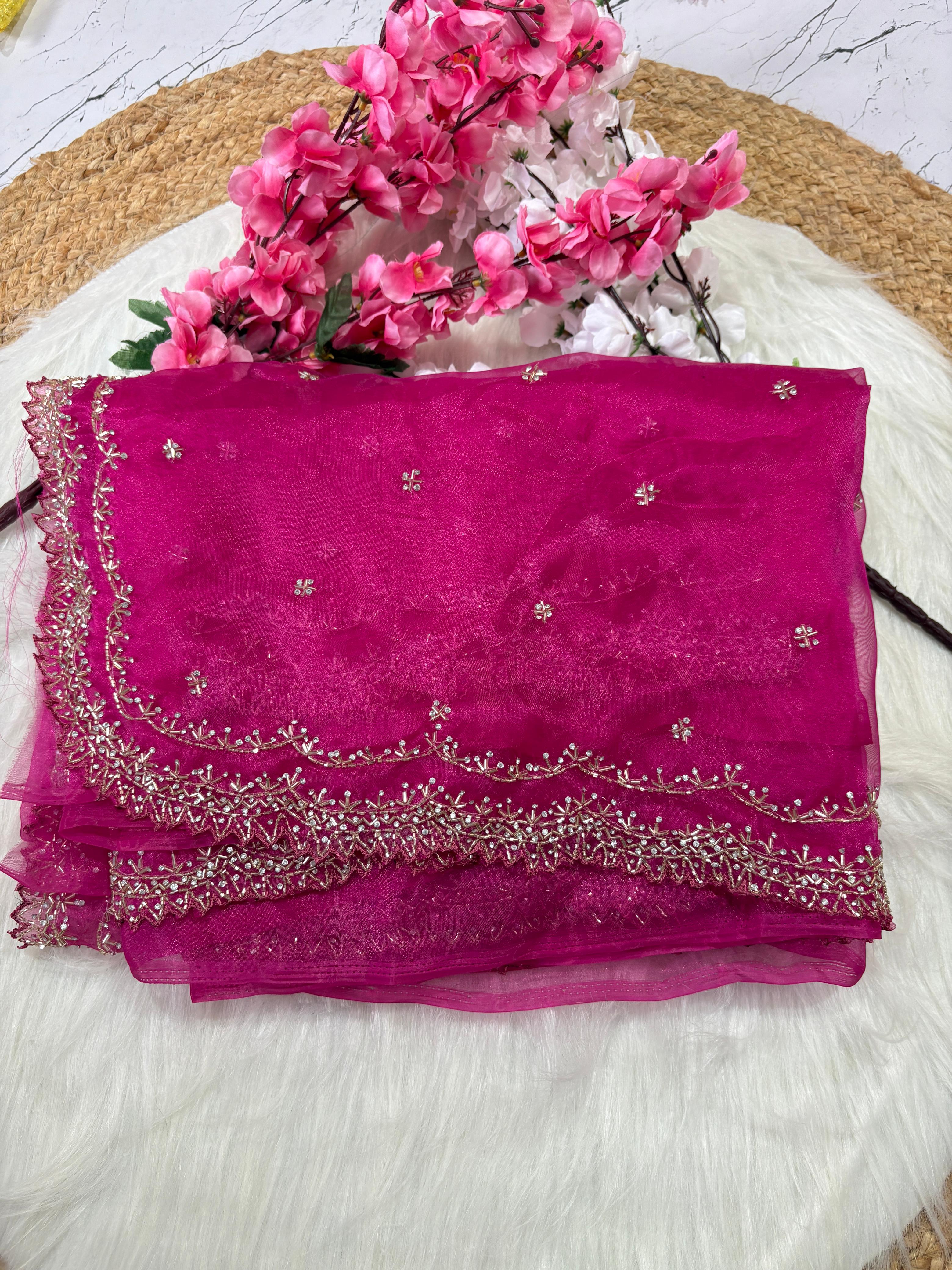 Tissue Organza Designer Zardozi work Saree ✨