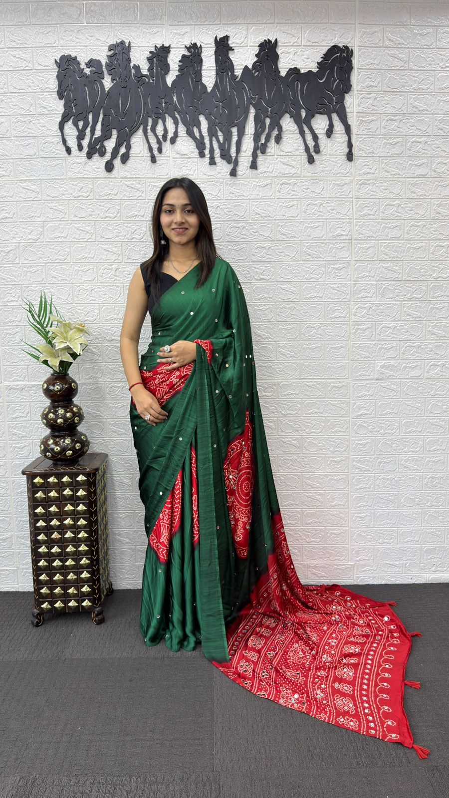 Modal Silk mirror work saree ✨