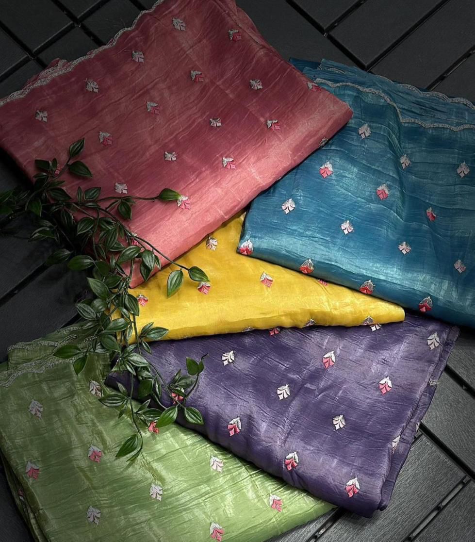 Crush Tissue Saree with Multi Embroidery work