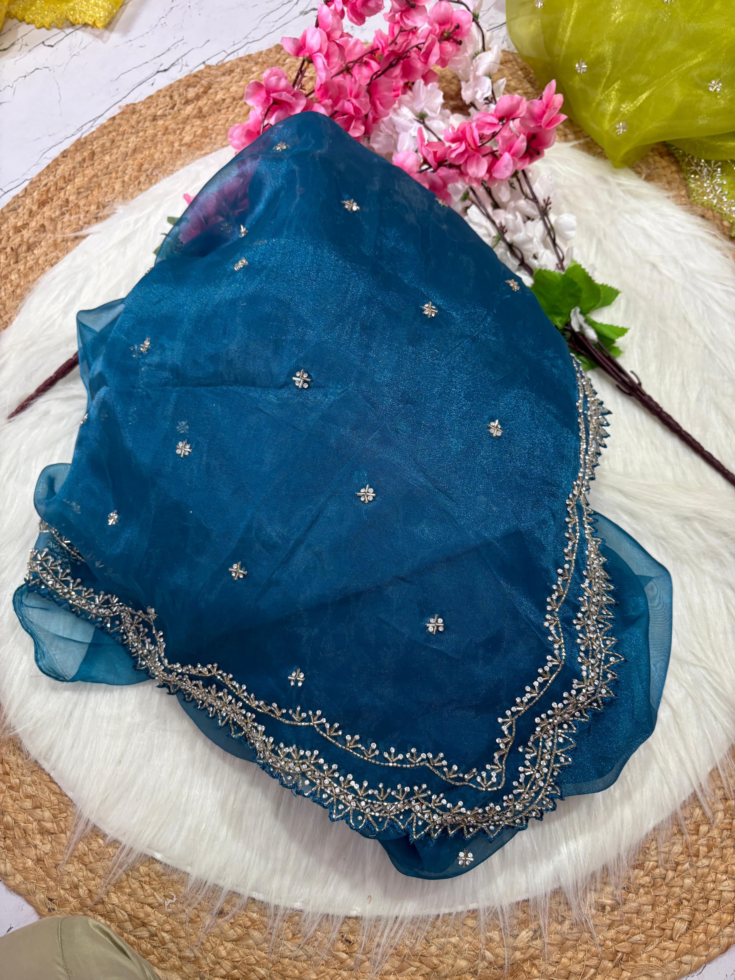 Tissue Organza Designer Zardozi work Saree ✨