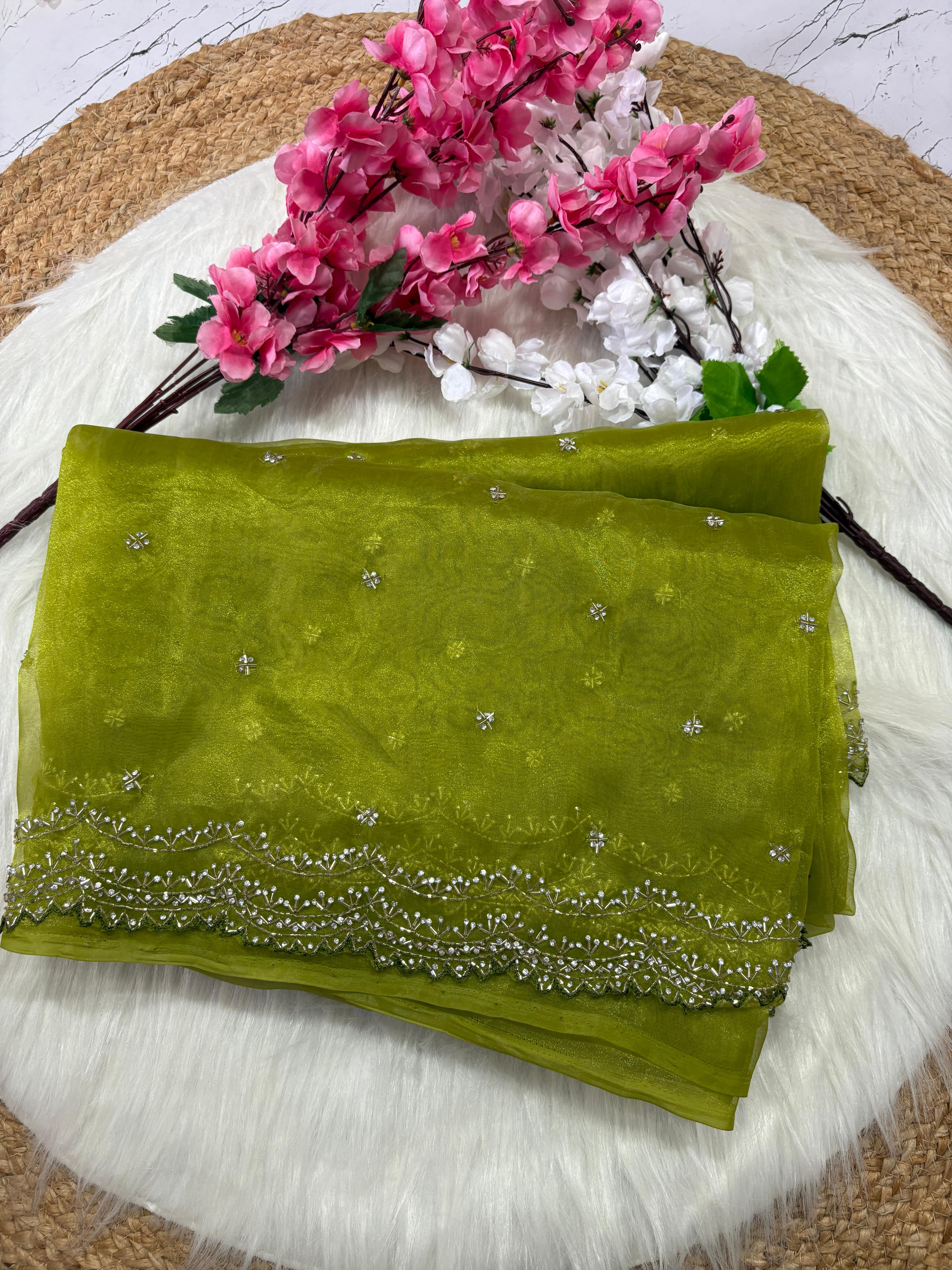 Tissue Organza Designer Zardozi work Saree ✨