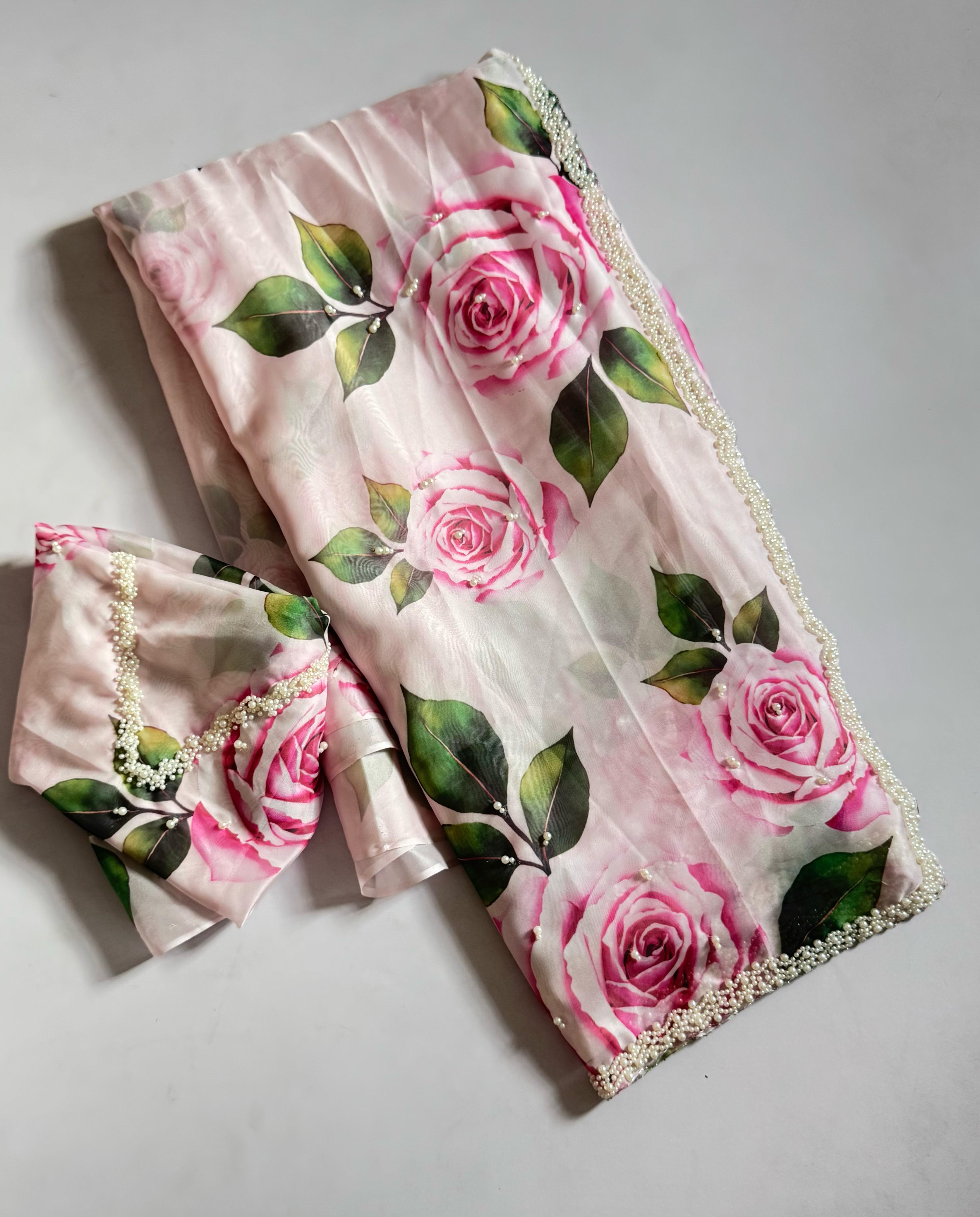 Taby Organza silk with pearl work border 🩷