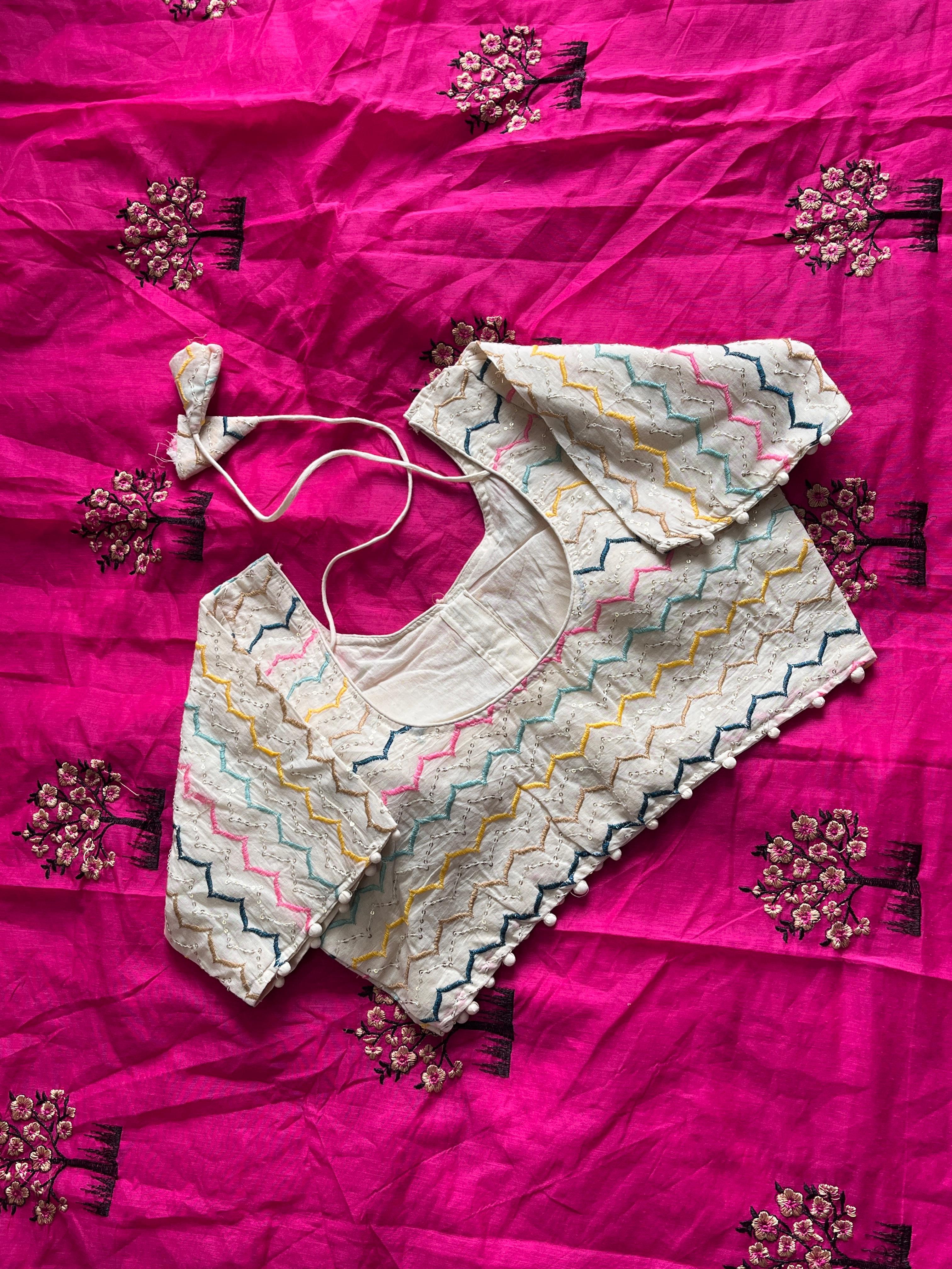 Chanderi Embroidery Saree with Cotton Stitched Blouse