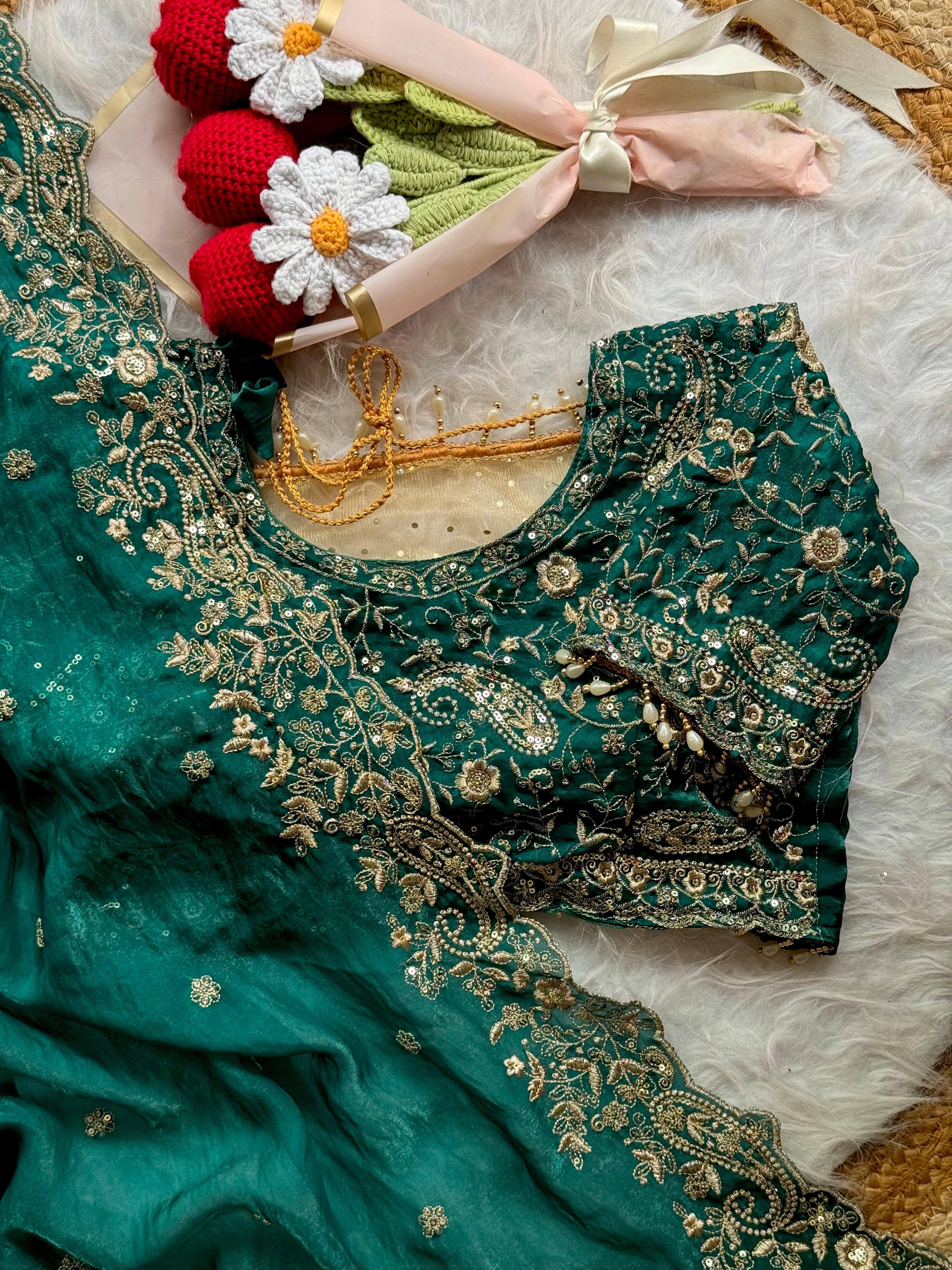 Lily -Fendy Satin Thread Embroidery Saree ✨
