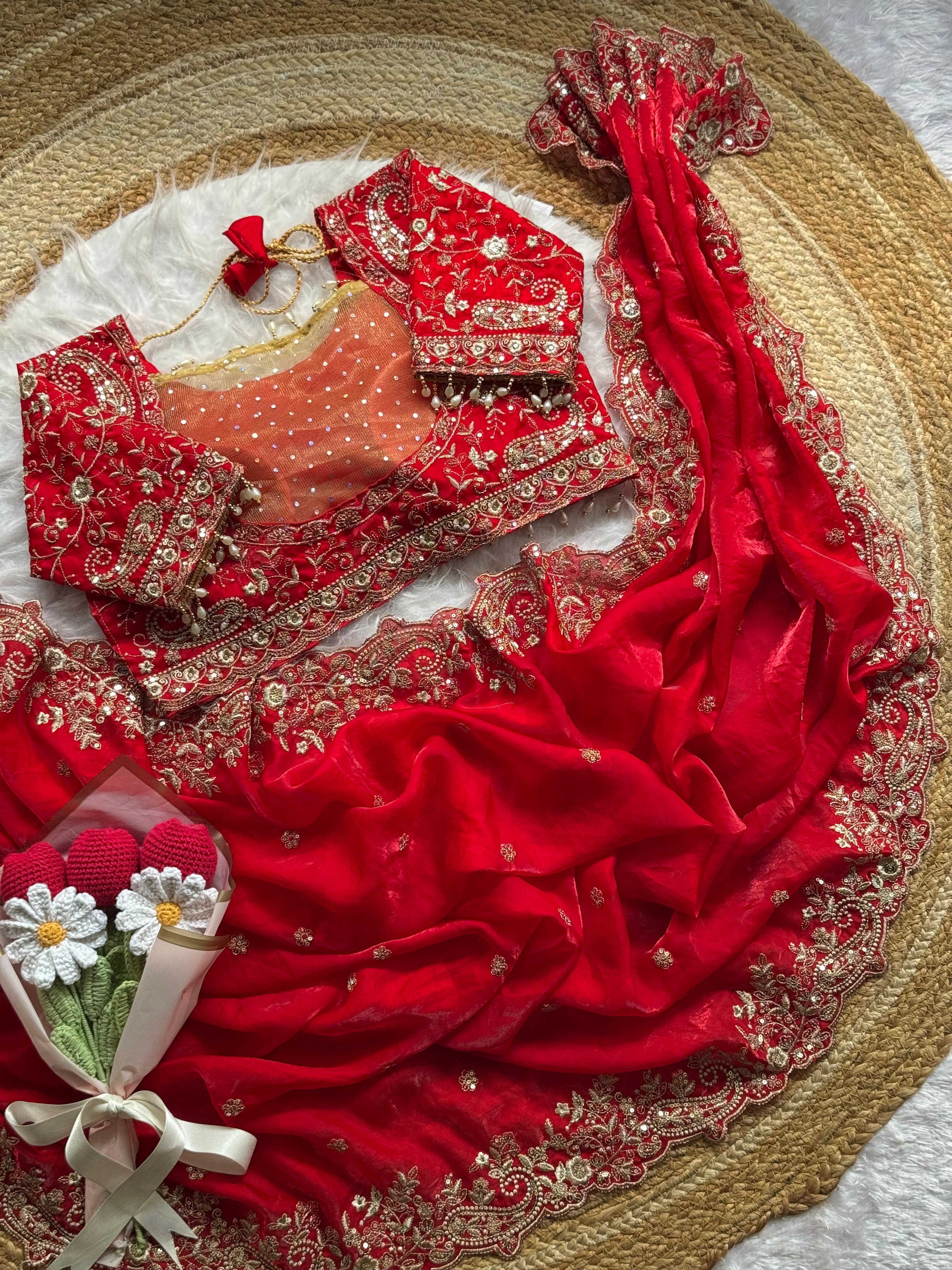Lily -Fendy Satin Thread Embroidery Saree ✨
