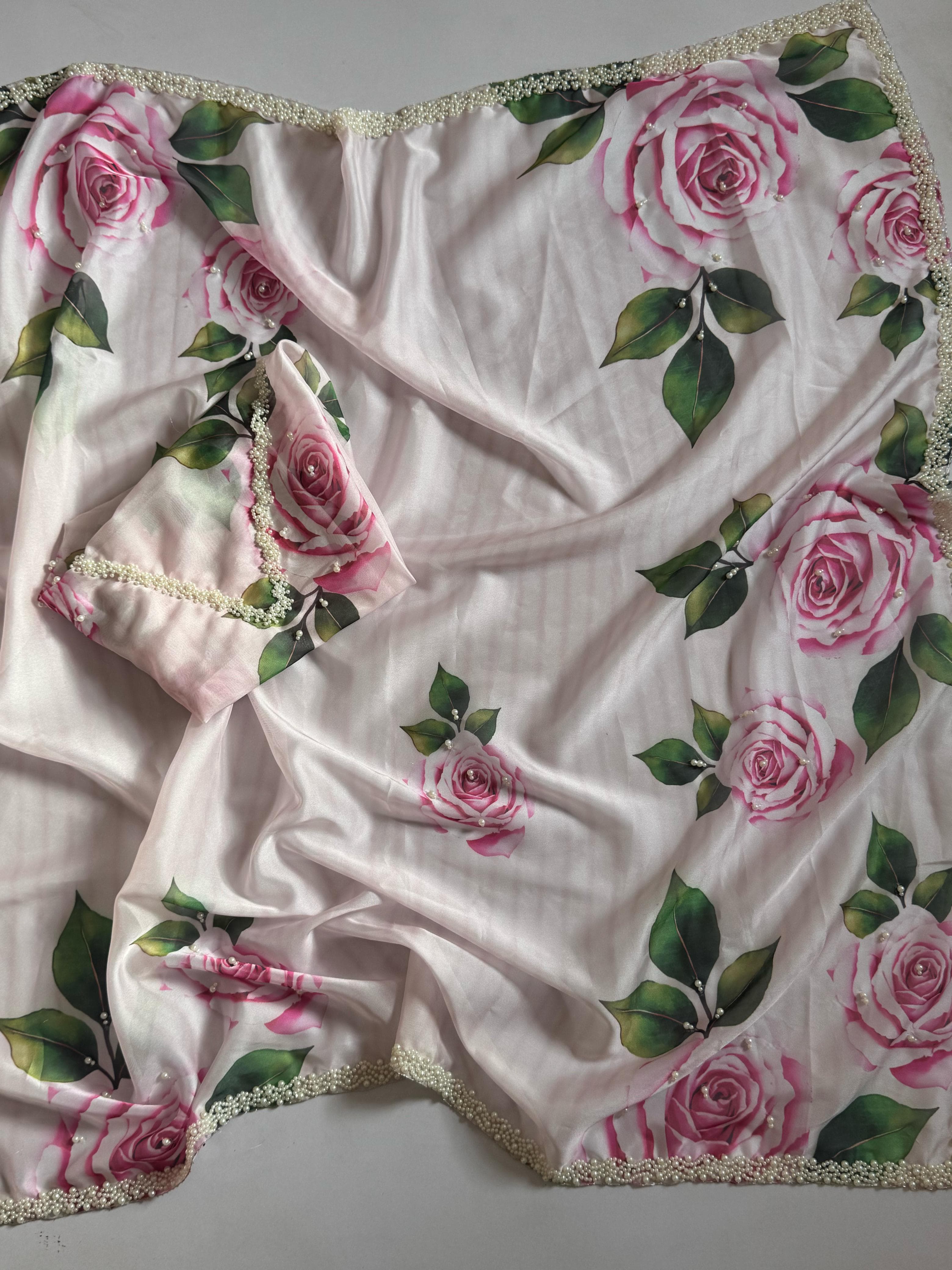 Taby Organza silk with pearl work border 🩷