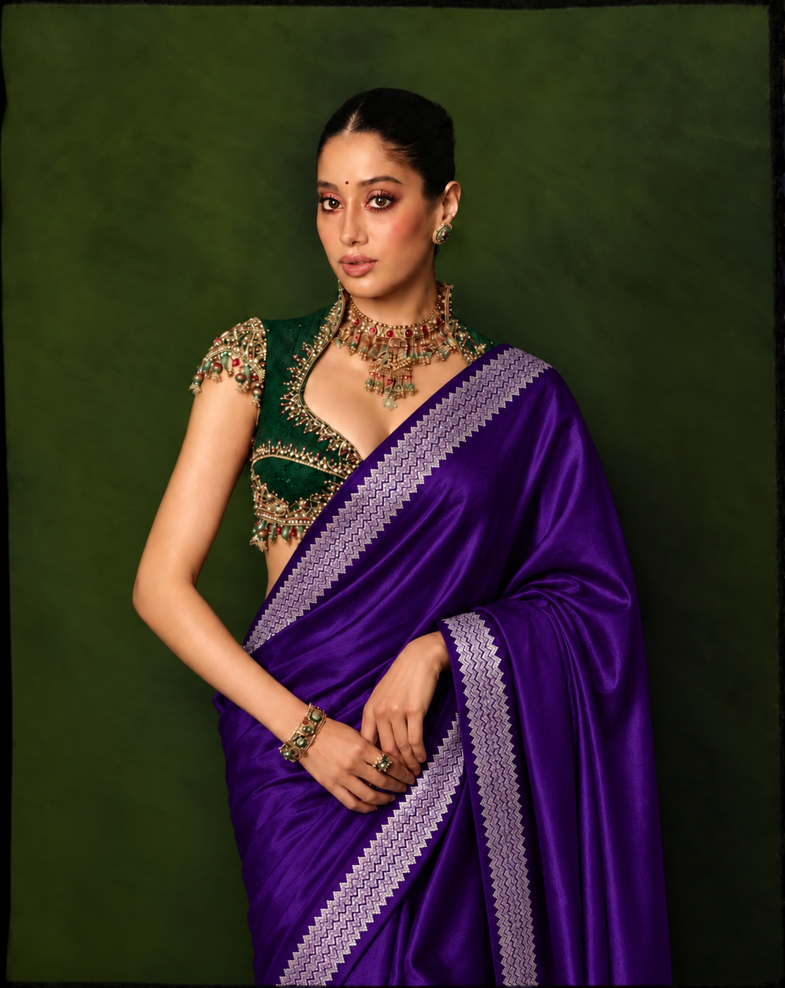 Celeb inspired saree with raw silk work blouse