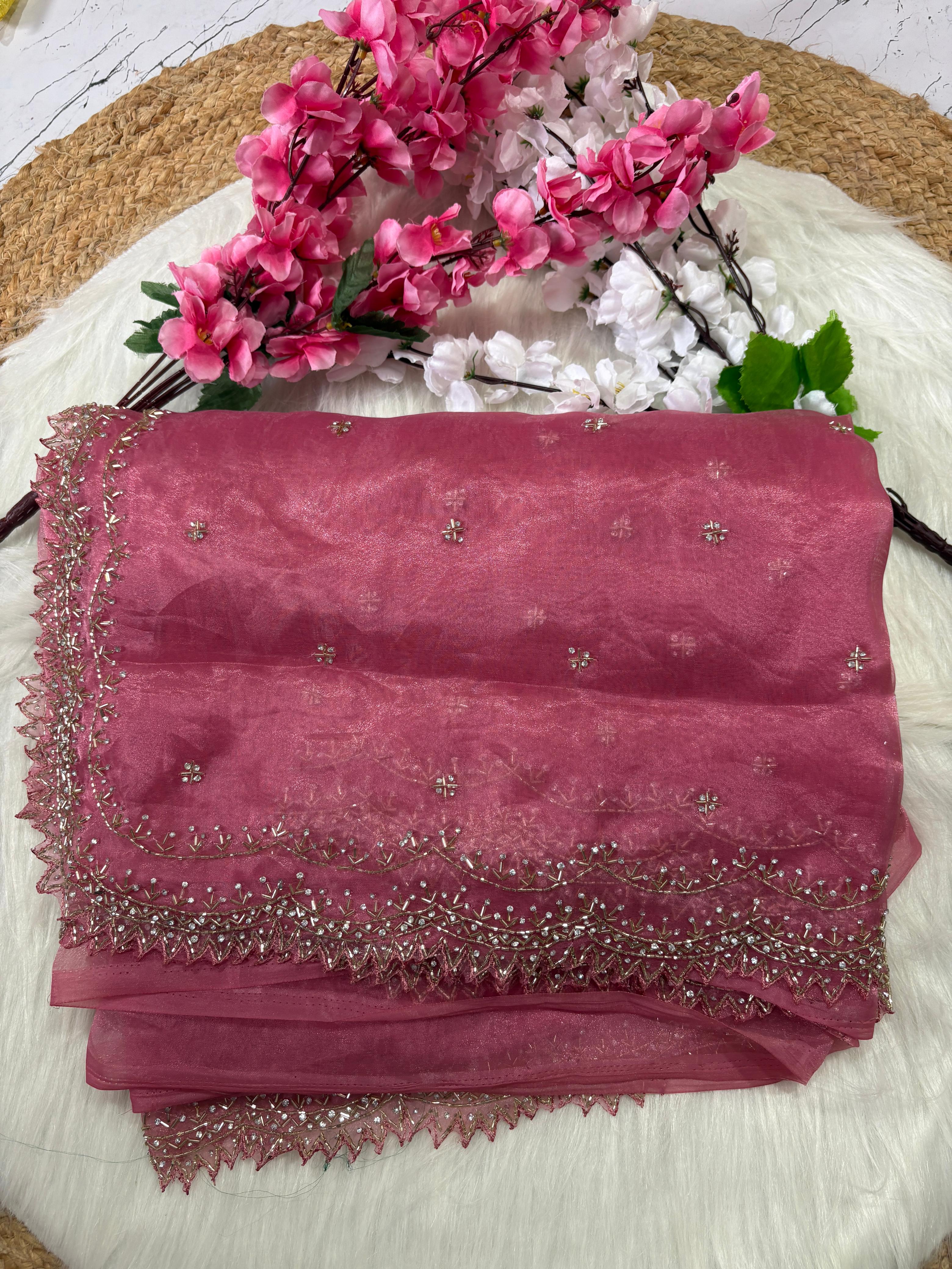 Tissue Organza Designer Zardozi work Saree ✨